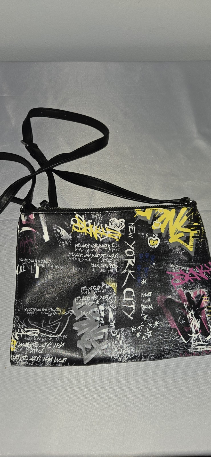 Graffiti Print Zip Crossbody Bag Women’s Medium Adjustable Strap DKNY