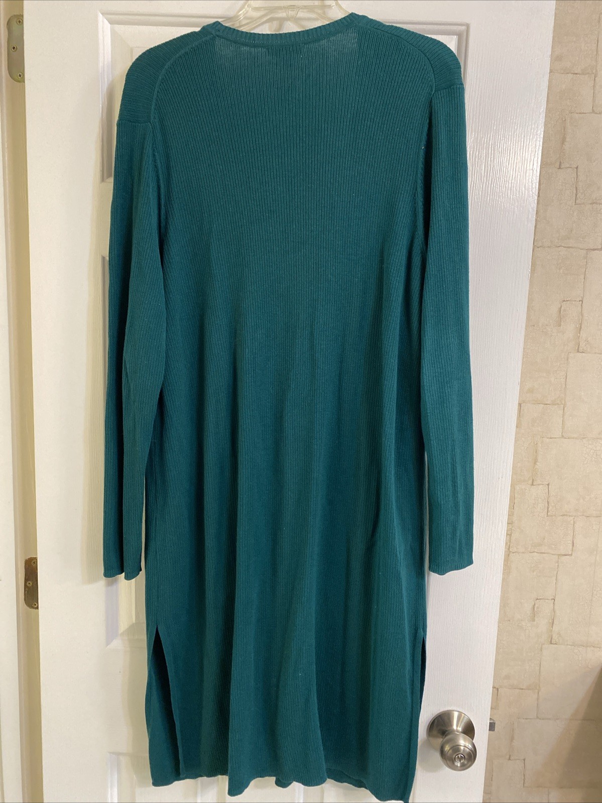 J. Jill Wearever Longline Cardigan Knit Sweater Green Sz L Rayon Blend
