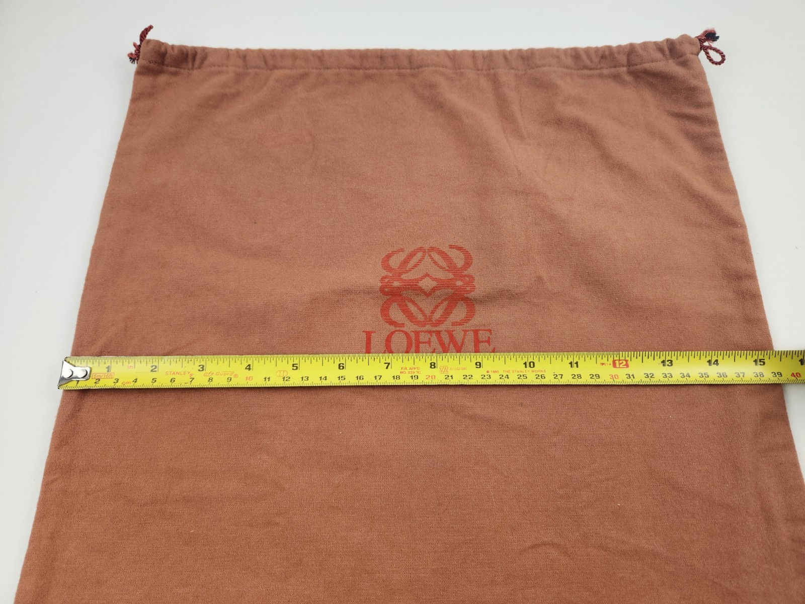 Authentic Loewe Dust Bag ONLY Drawstring 14.5 x 15.5″ Logo Brown Storing Closure