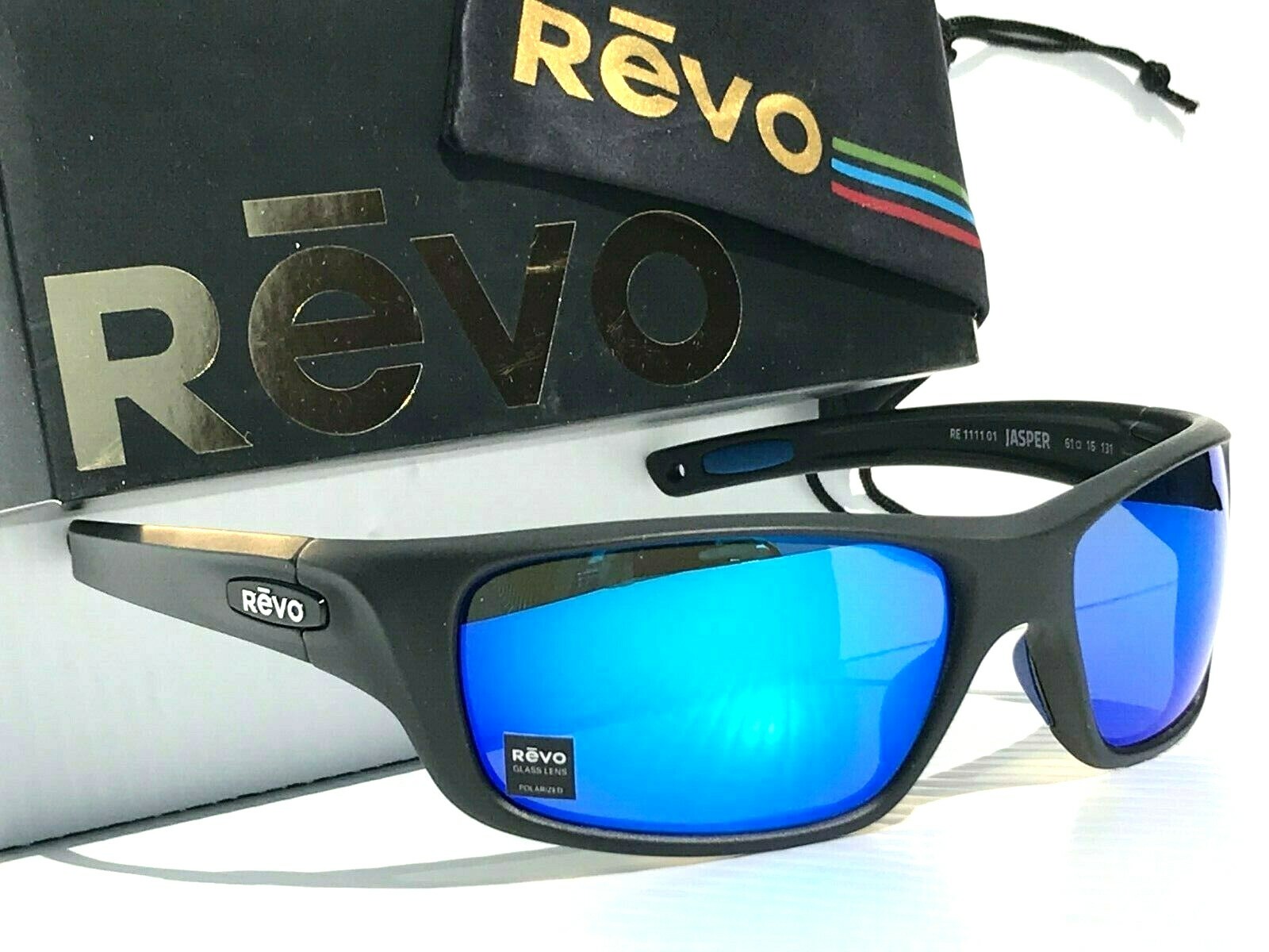 NEW Revo JASPER Black Matte POLARIZED Blue Crystal Glass Sunglasses 1111 01 H2O