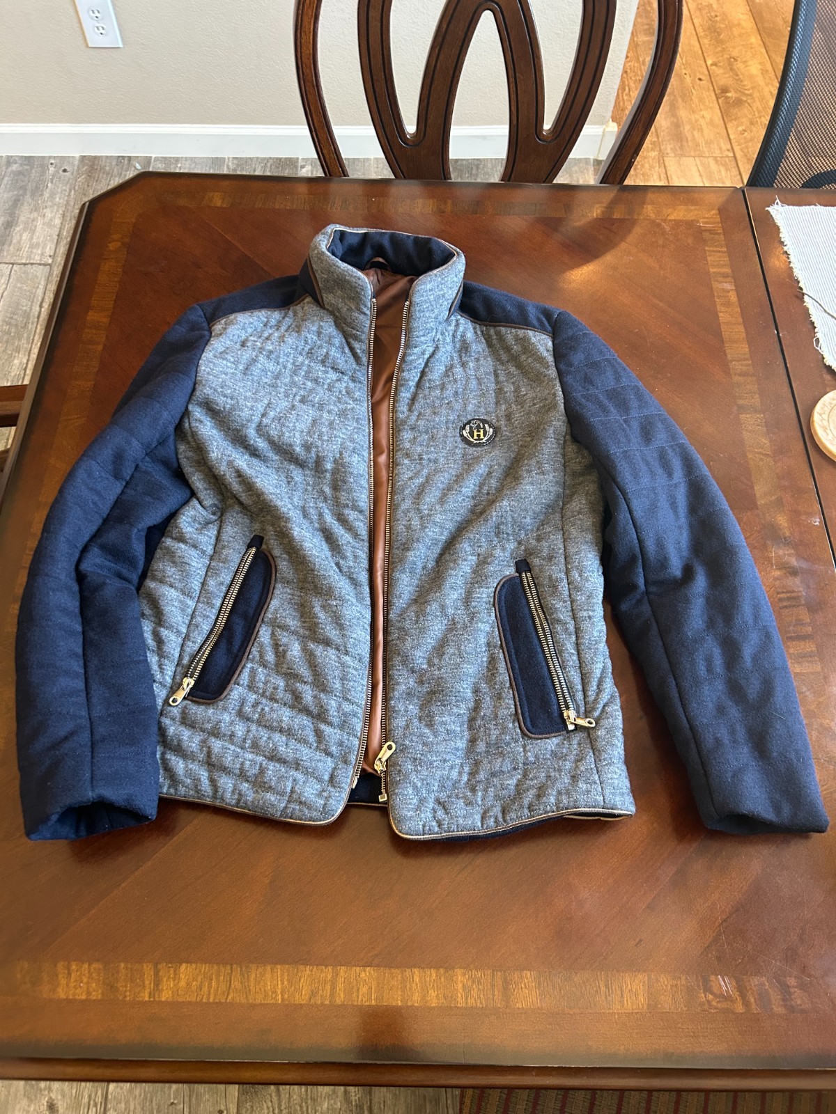Worthy Men’s Quilted Full Zip Jacket Navy Blue/Gray/Gold Small/Medium Heavy