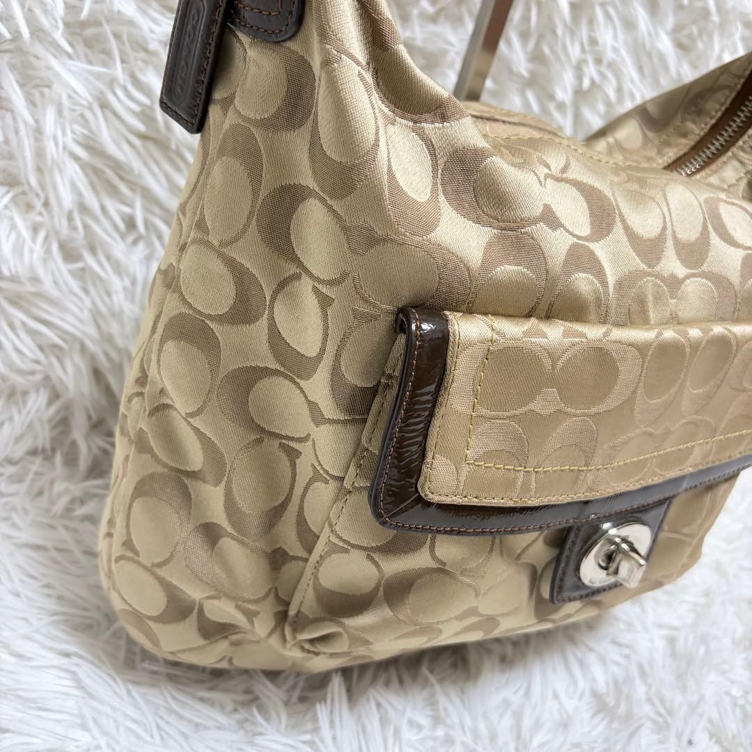 Authentic Coach Signature Hobo Shoulder Bag, Leather, 12.6in, Slightly Dirty