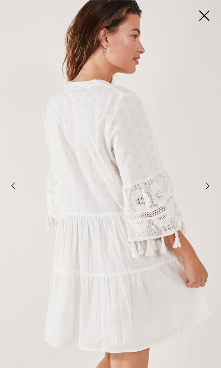 BNWT Accessorize Beach Holiday Linen Mix Dress Dobby Tassel Trim Boho XS 4-6
