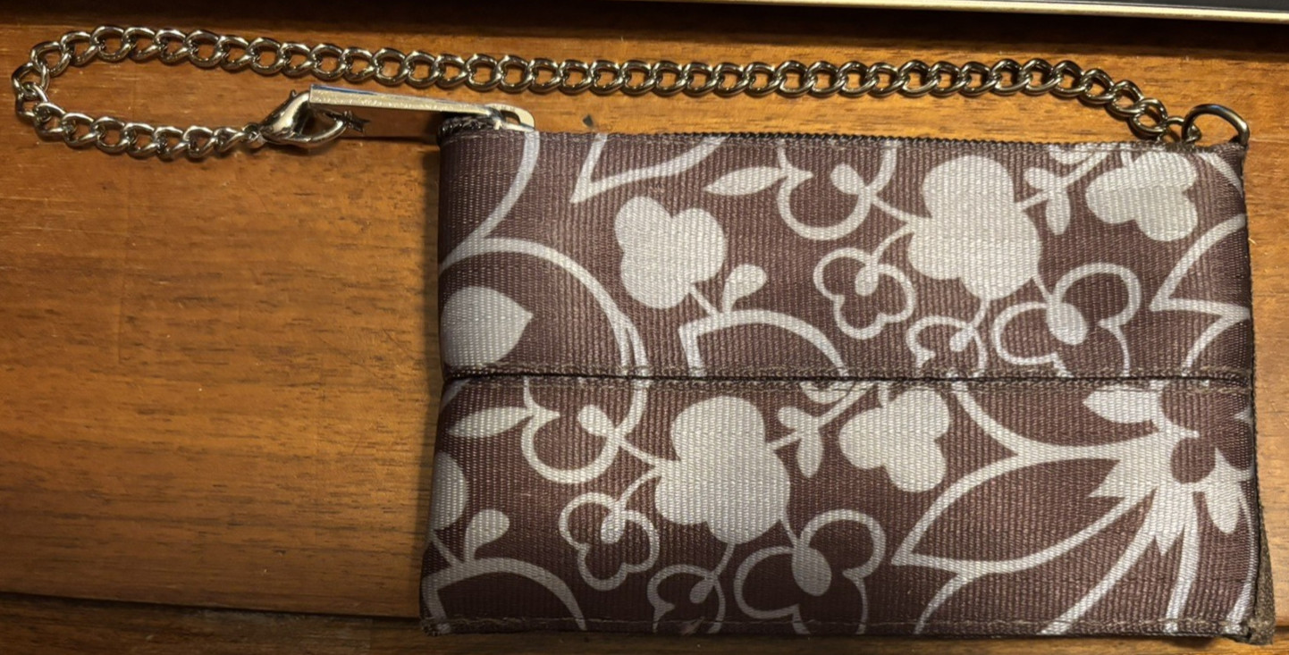Harveys Seatbelt Wristlet Brown Floral With Chain to Change into Small Purse