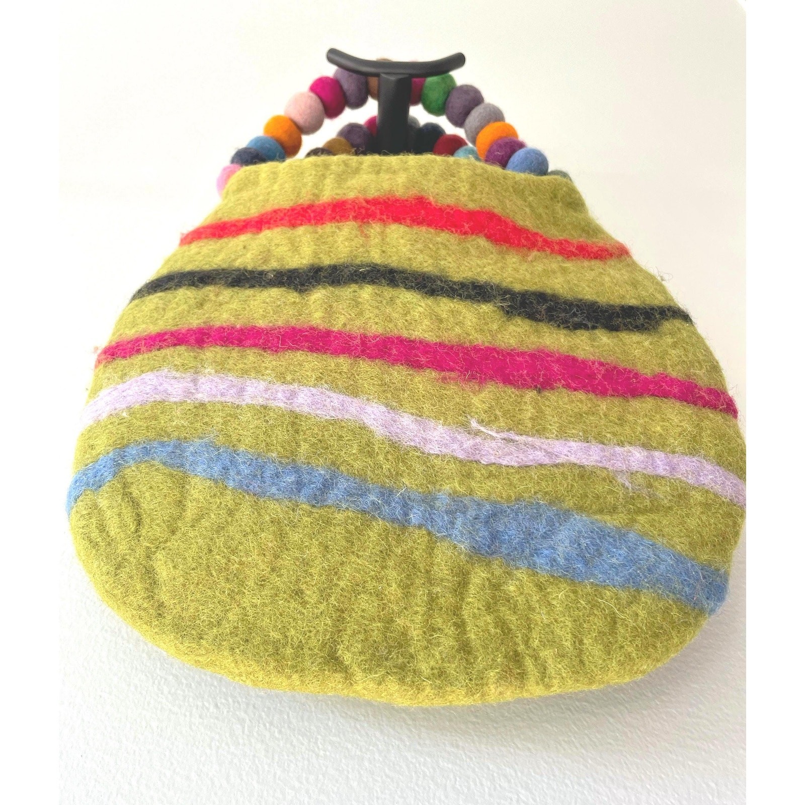 Rising Tide Wool Felted Bag Handmade Nepal Purse with Colorful Beaded Handle