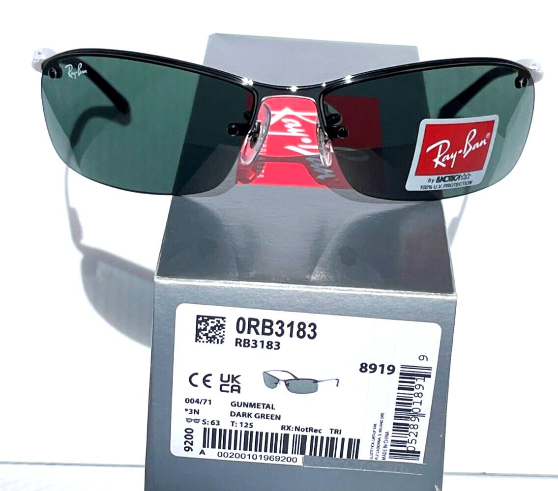 NEW Ray Ban Gunmetal UV PROTECTIVE Dark Green Lens Sunglass RB 3183 004/71