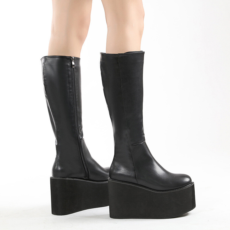 Women’s Knee High Boots Platform Wedge Heel Zipper Gothic Shoes Thick Sole Hot