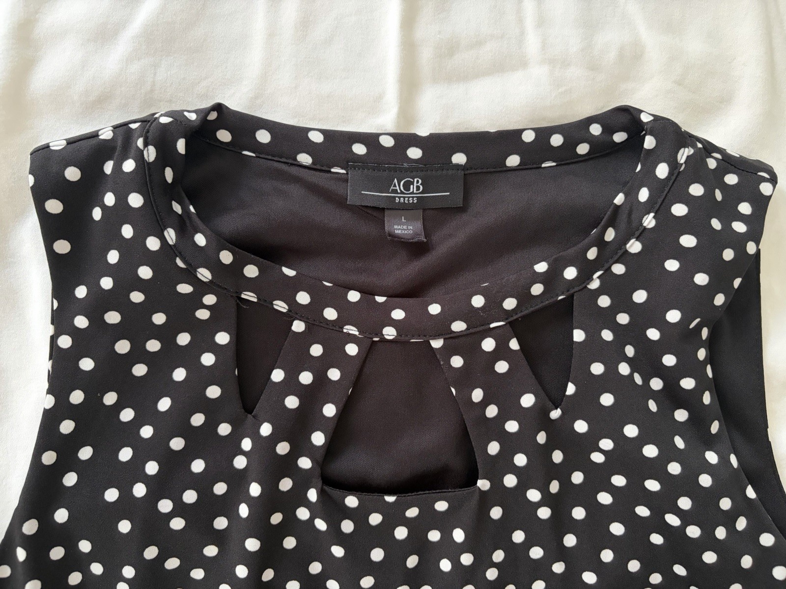 AGB Black And White Polka Dot Sleeveless Keyhole Swing Dress Size L