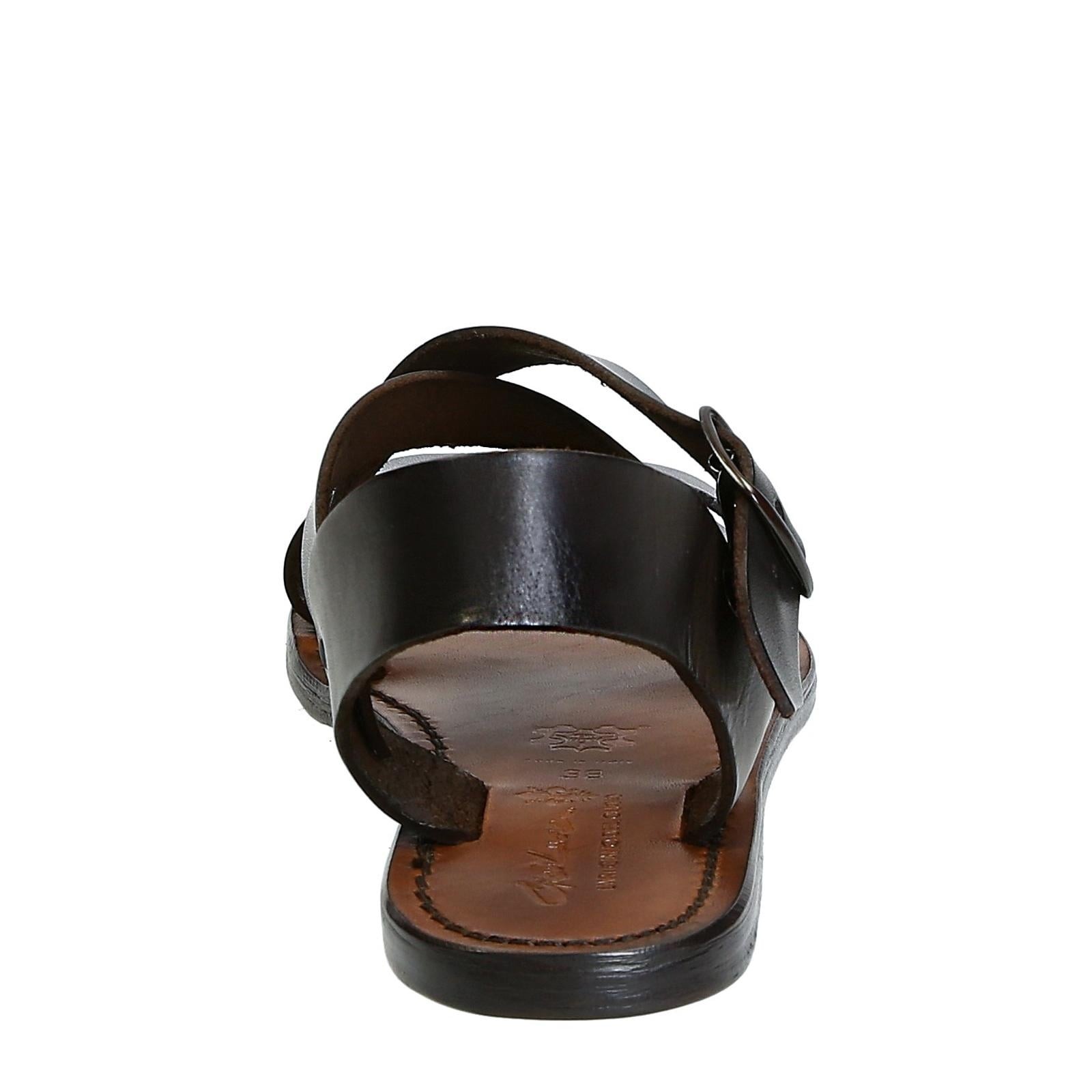 Dark brown leather flat ankle strap sandals shoes for women Handmade in Italy