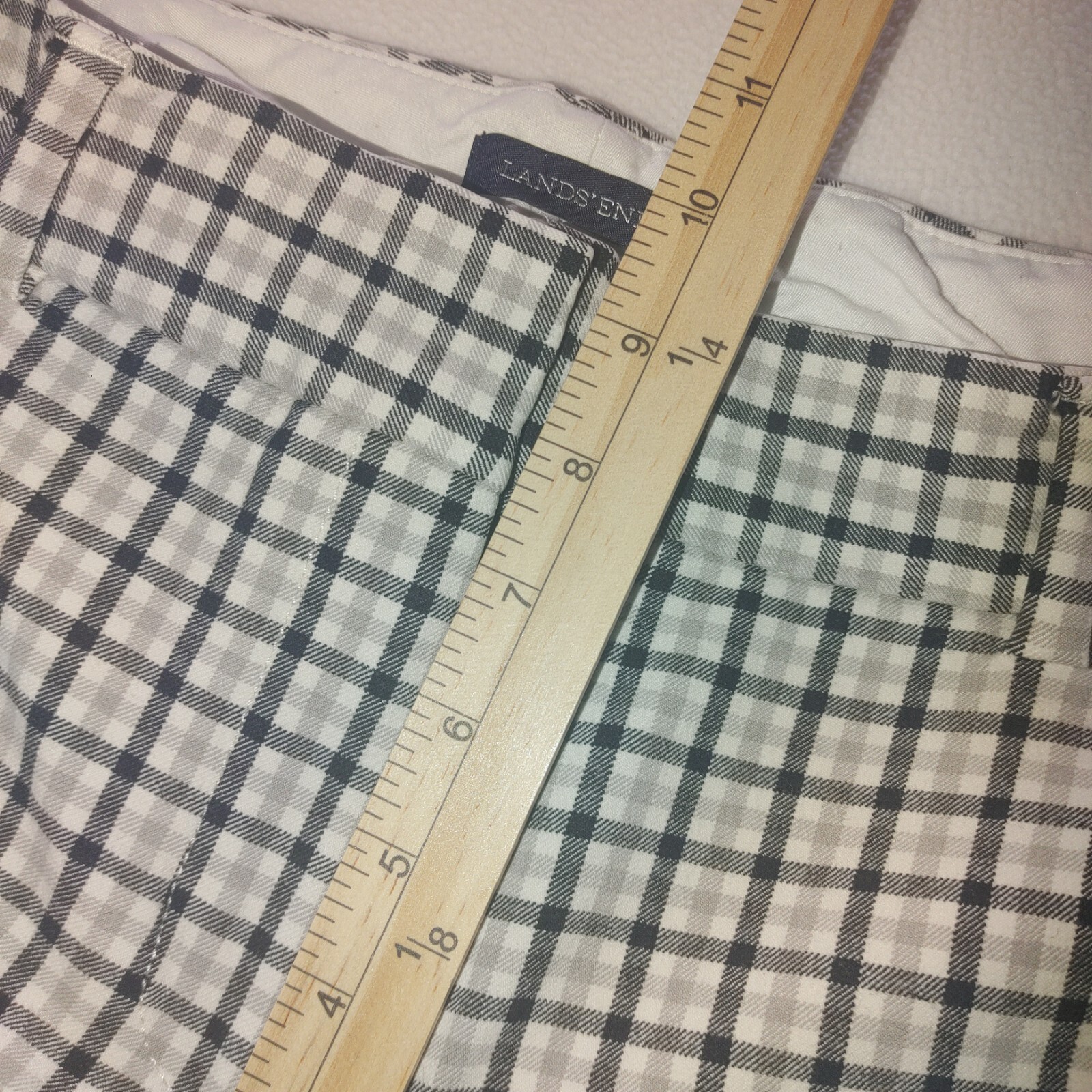 Lands End Crop Pants Womens Size 12 Slim Leg Fit 2 Black White Tan Check Stretch