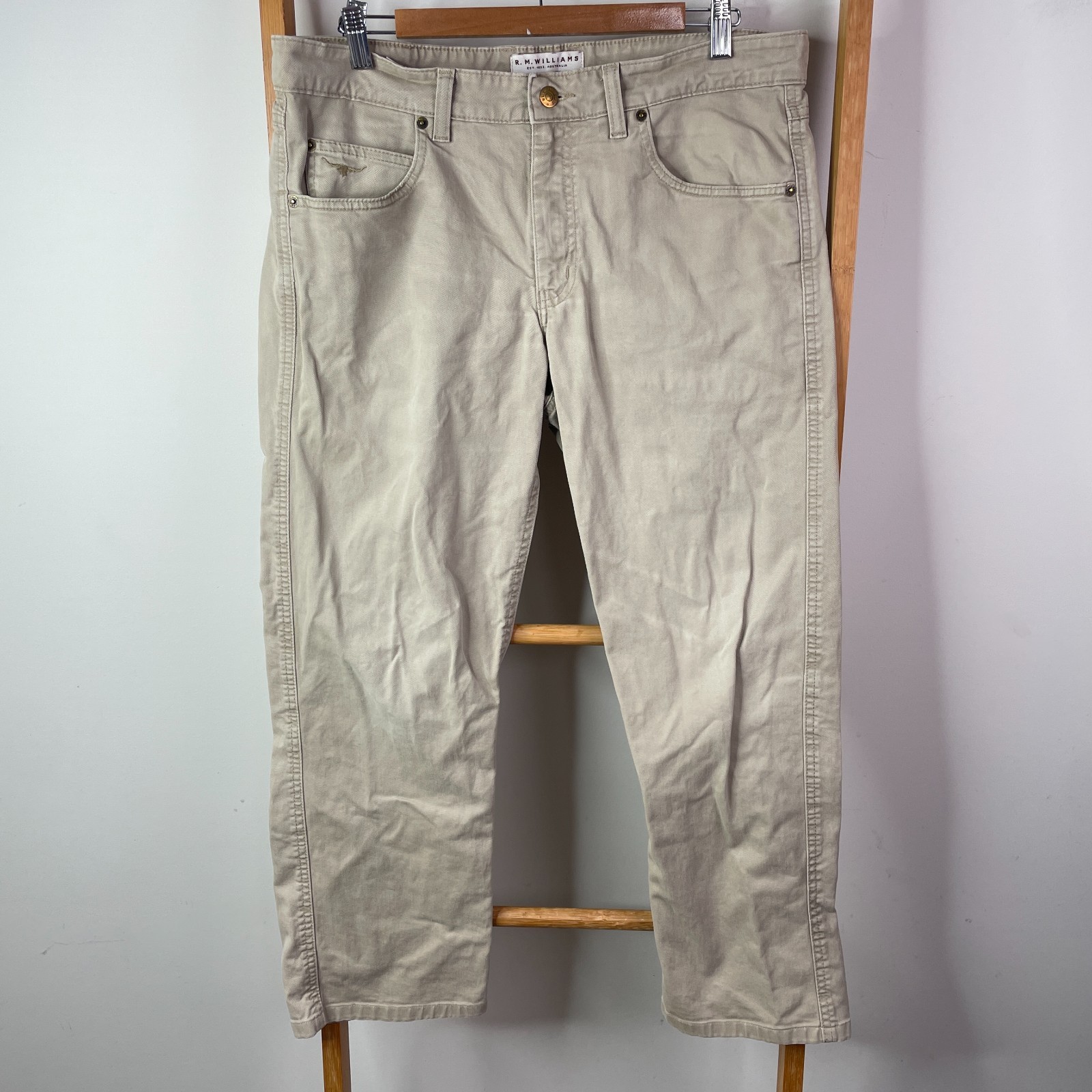 R.M. Williams Jeans Mens 34X32 Brown Denim Straight Pocket Cotton Casual Stretch