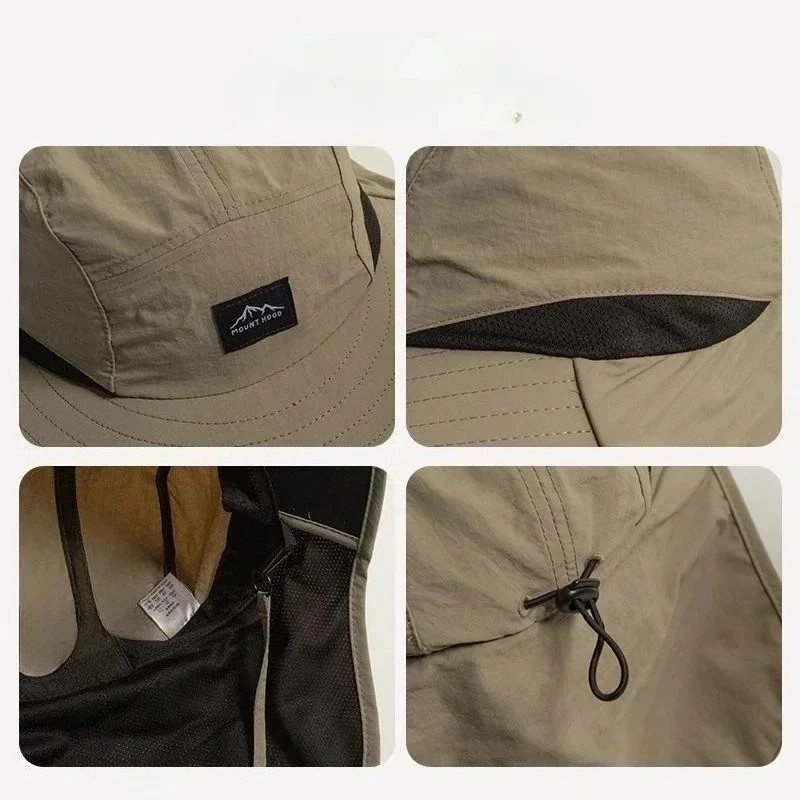 Unisex Wide Brim Bucket Hat Neck Flap Sun Protection Fishing Hiking Cap