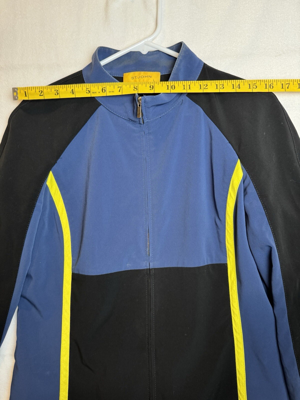 Vtg St. John Yellow Label Blue And Black Zip Bomber Jacket S