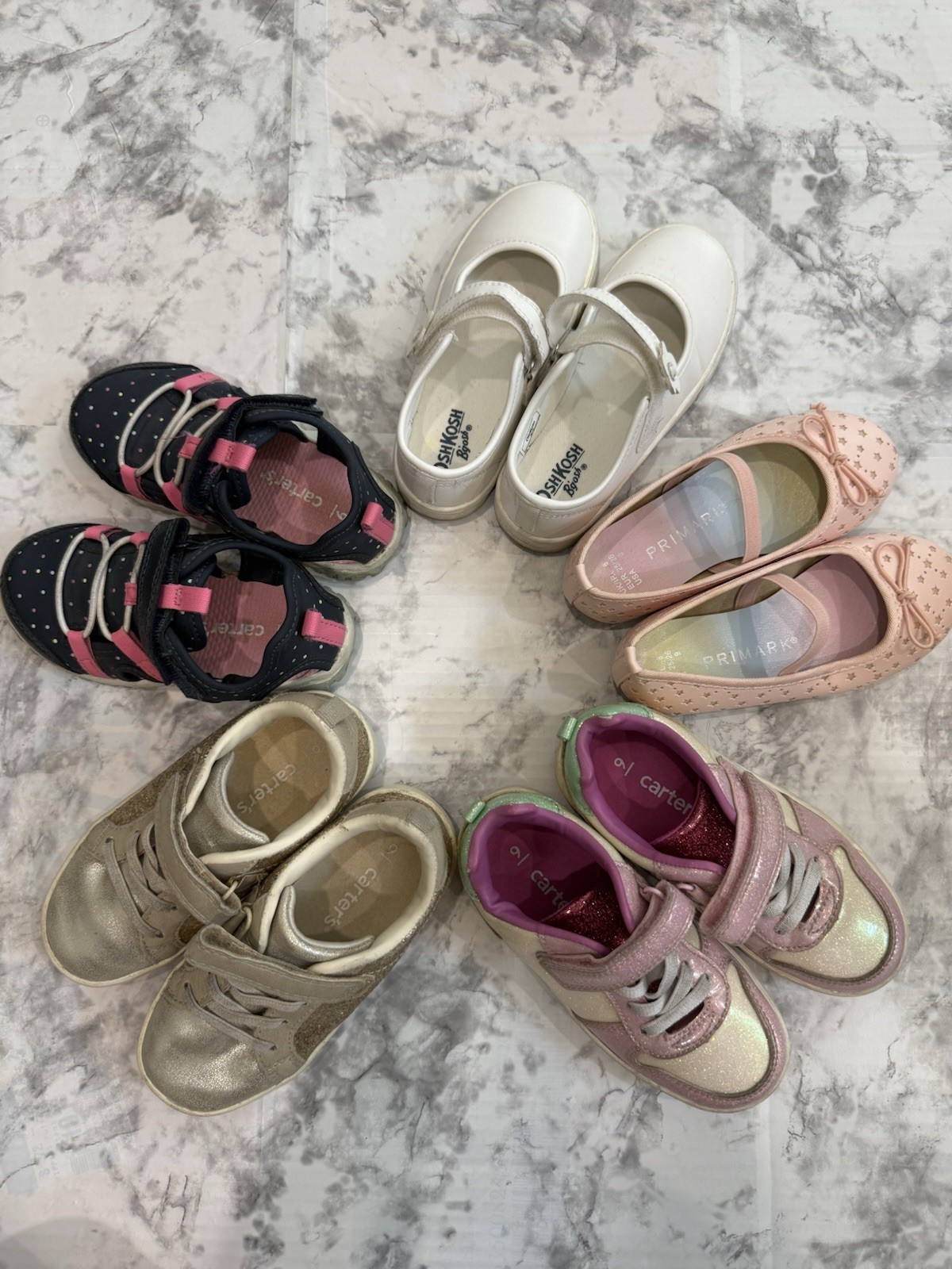 Girls Used Shoes Lot Sz 9 Carter’s Primark OshKosh Sandals Sneakers Maryjane’s