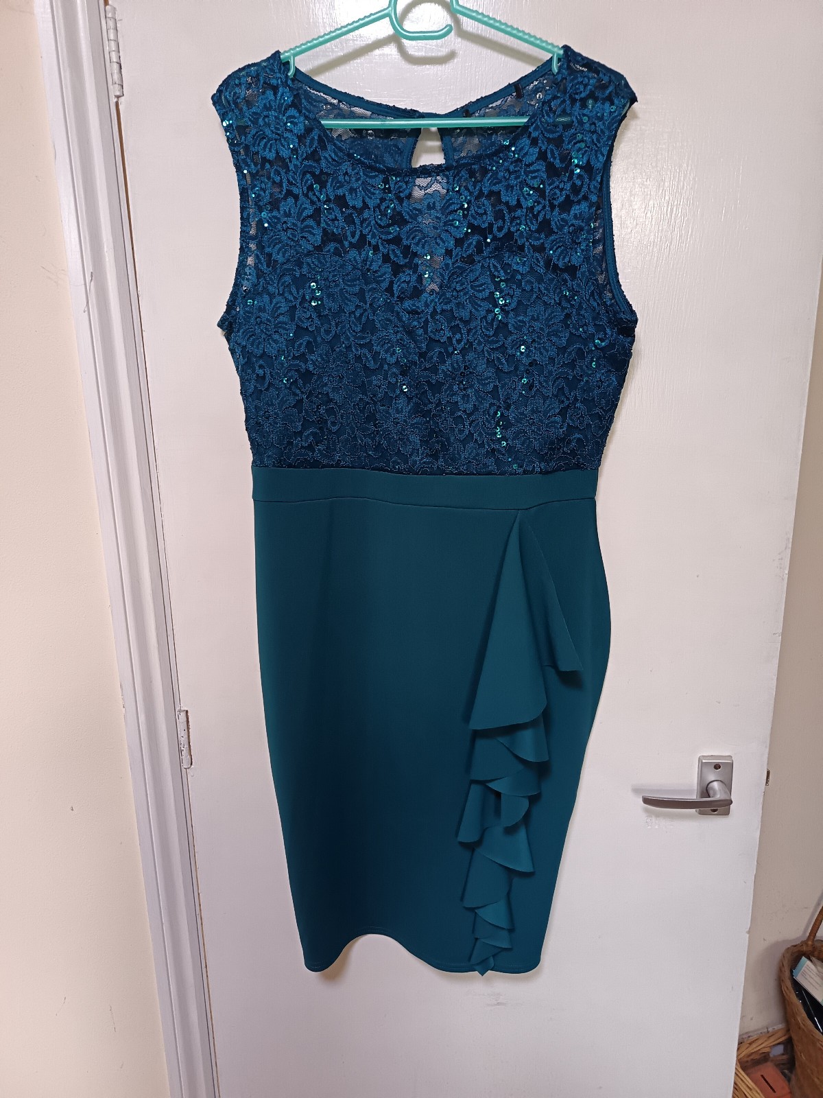 Quiz teal/jade sequin lace bodice wedding Occasion Pencil Dress UK16