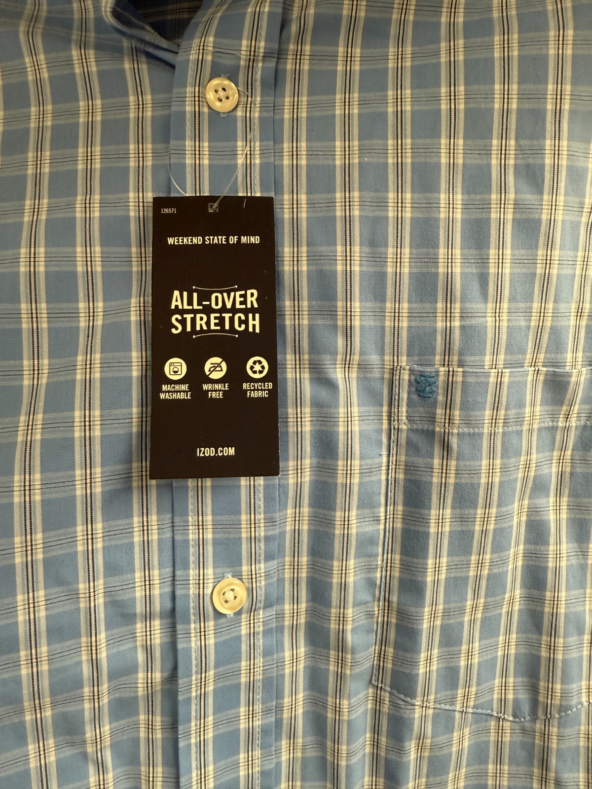 IZOD Men’s Button Down Long Sleeve Dress Shirt Azarine Blue Size 4XB Big & Tall
