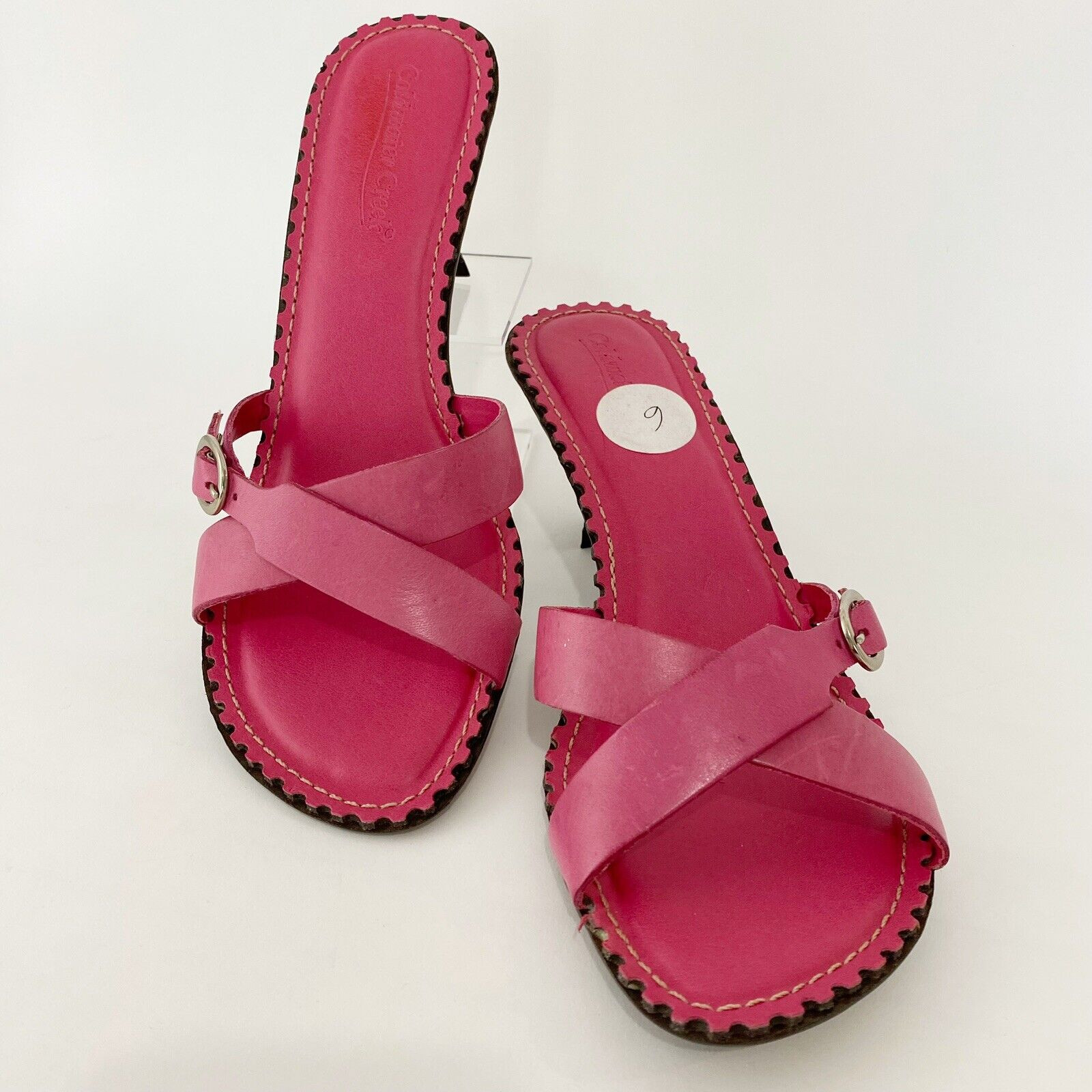 Coldwater Creek Sandal Womens Size 9 Leather Open Toe Buckle Accent 2.25″ Spool