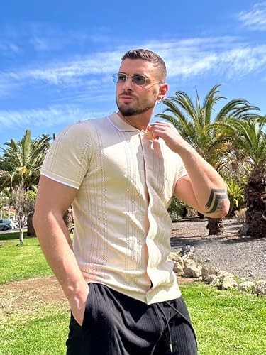 Coofandy Men’s Knit Button Down Mens Shirt Vintage Polo Shirts Casual