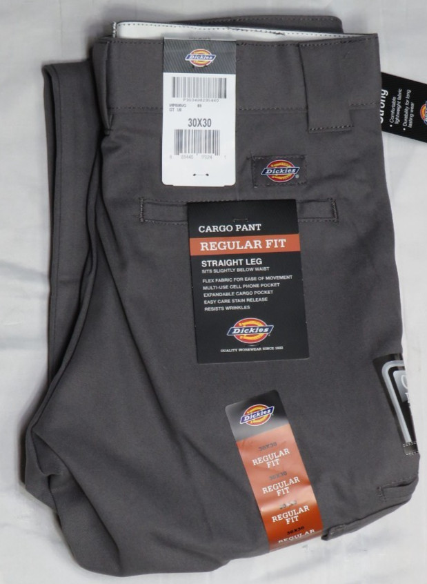DICKIES MEN’S GRAY 30×30 REGULAR FIT STRAIGHT CARGO FLEX STAIN RELEASE NEW NWT