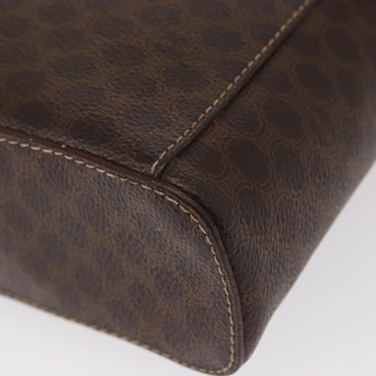 CELINE Macadam Canvas Vanity Pouch PVC Leather Brown Gold Auth ep12322