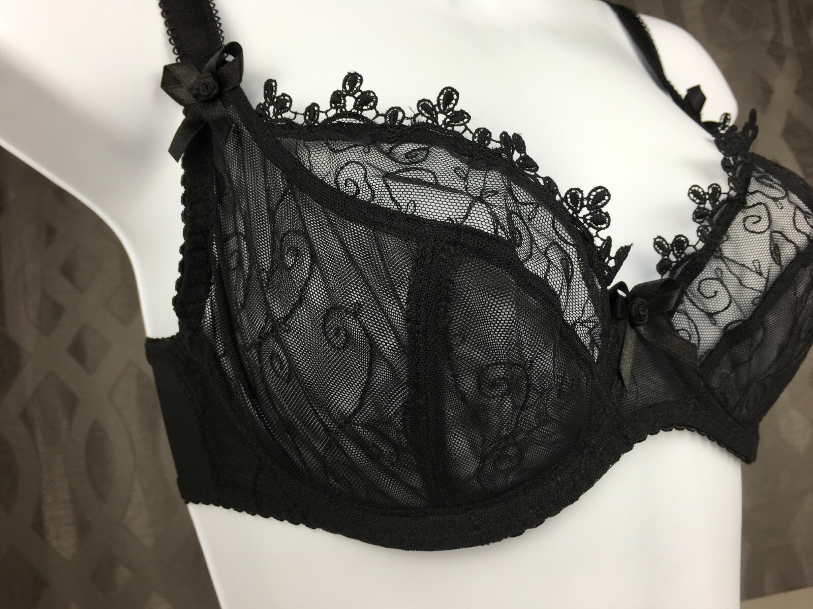 Ruby Pink KEIA Sexy Lingerie Sheer Embroidered Lace Underwire Bra – Black 1051