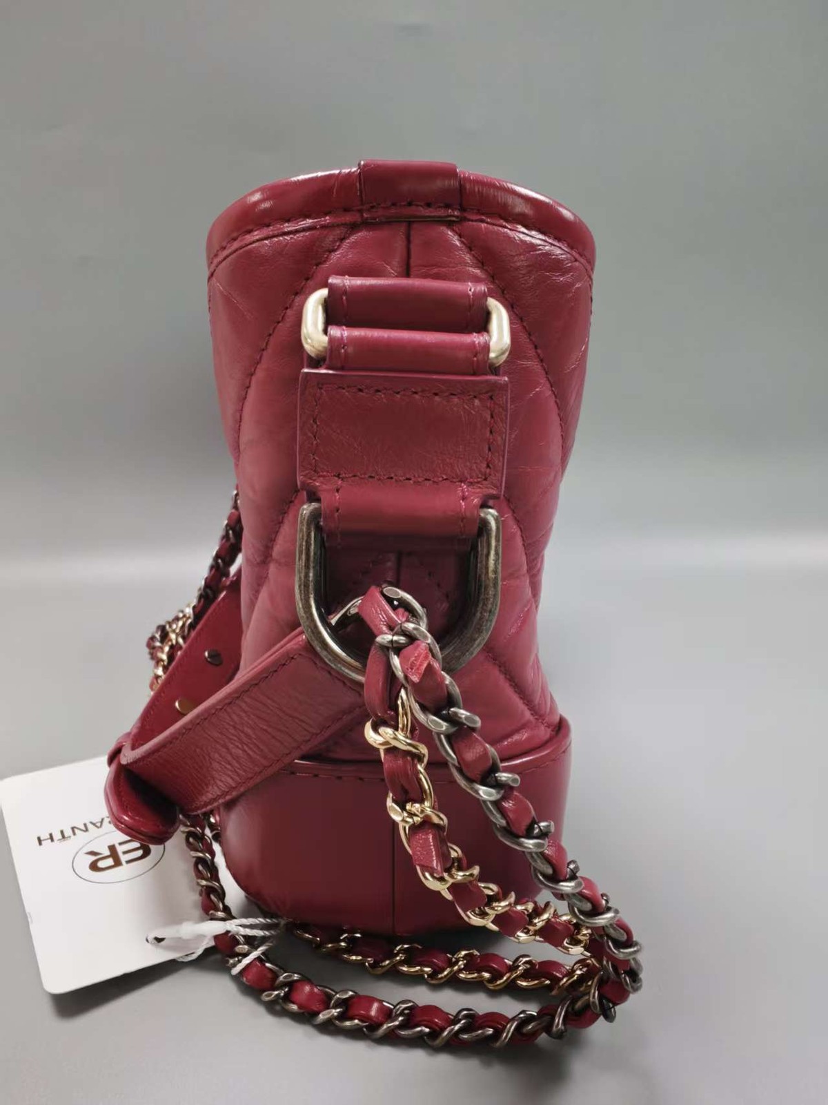 Chanel Gabrielle A91810 Red Chevron Calfskin Crossbody Bag with CC Charm