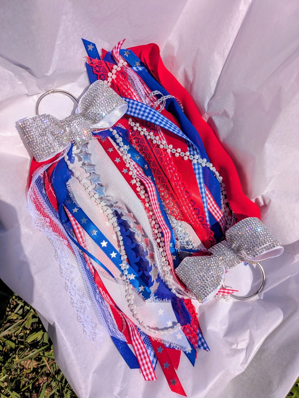 Red White & Blue Rhinestone Cowboy Boot Bows. Western Accessories Cowgirls Bling