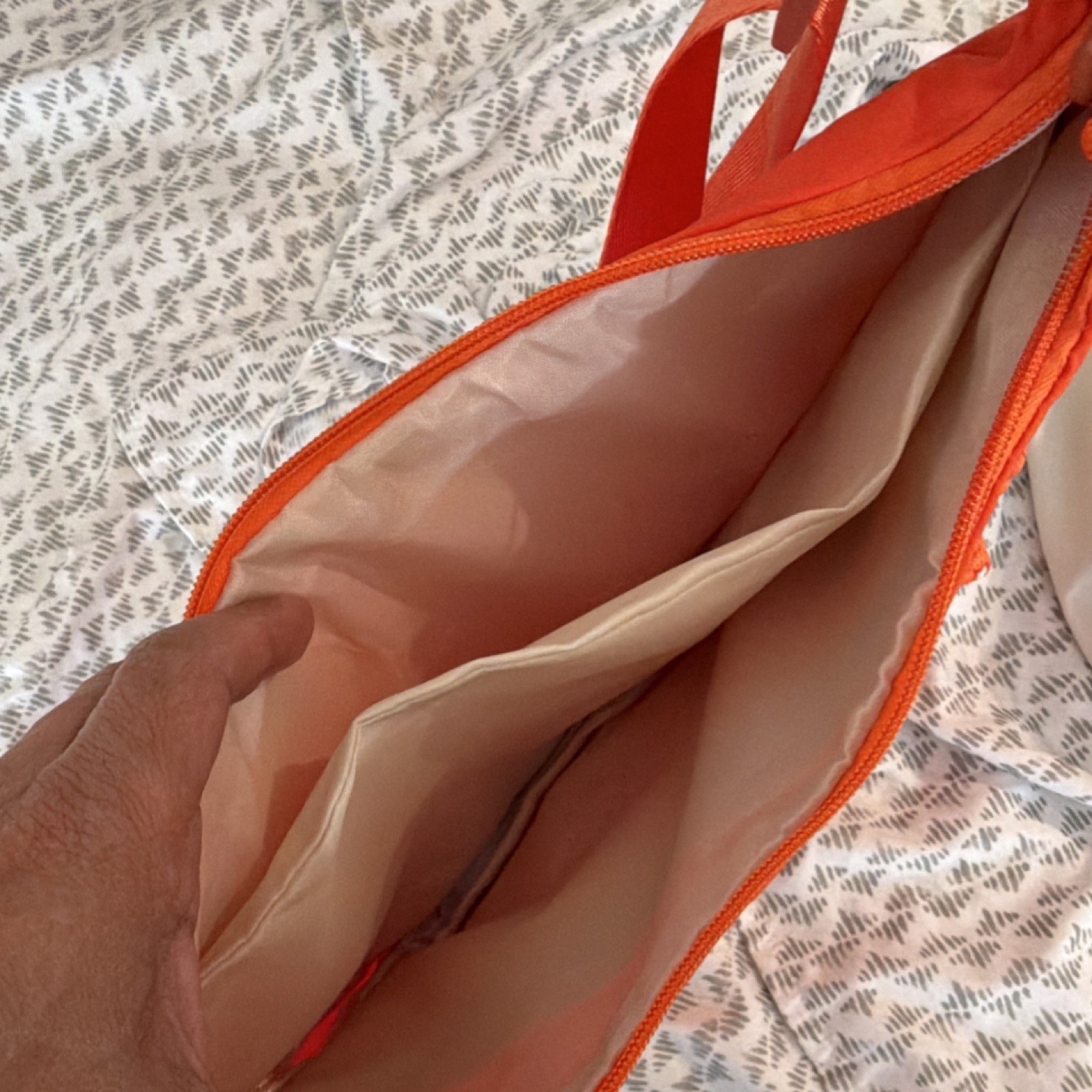 Orange Crescent Shoulder Bag Adjustable Strap Zipper Accent Outer Pockets