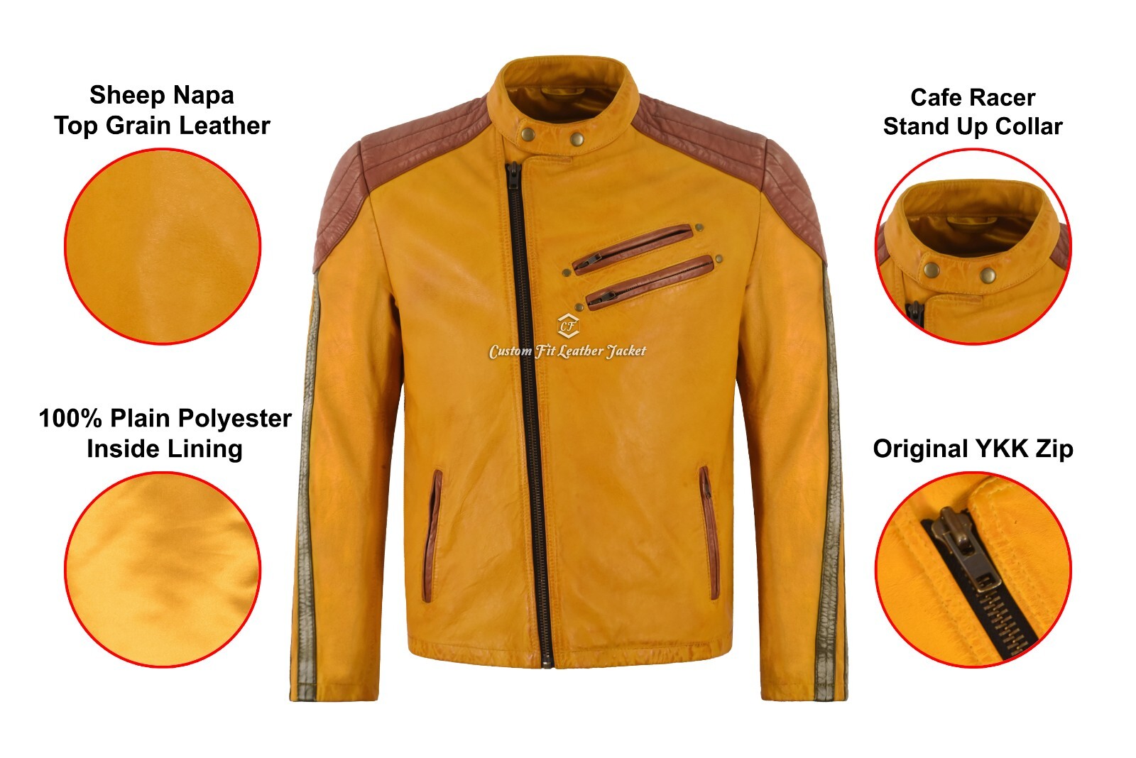 Men’s Racer Style Real Soft Leather Jacket Yellow Classic Motocross Biker Jacket
