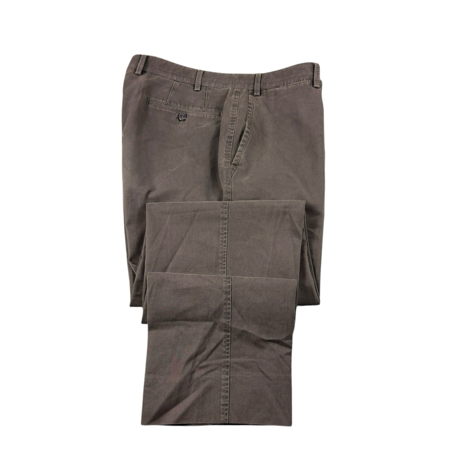 Hiltl Vintage Washed Brown Flat Front Men’s Cotton Blend Trouser Size 34×34