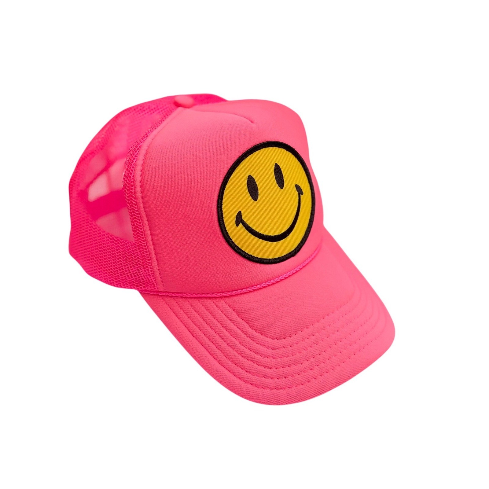 Aviator Nation Smiley Vintage Trucker Hat Neon Pink Snapback Mesh Cap
