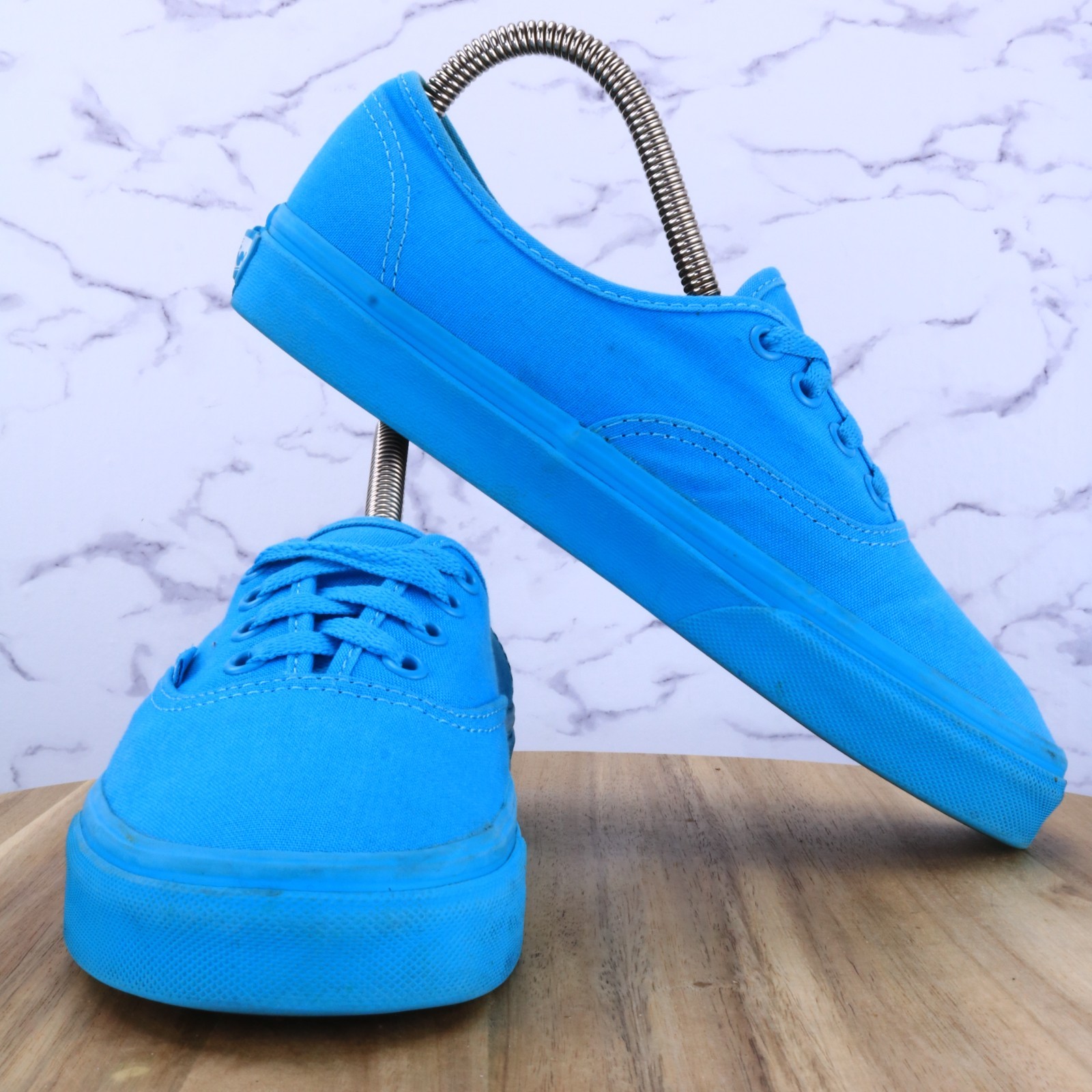 Vans Mono Turquoise Blue Low Lace up Canvas Sneaker Shoes Size Men 5.5 / Women 7