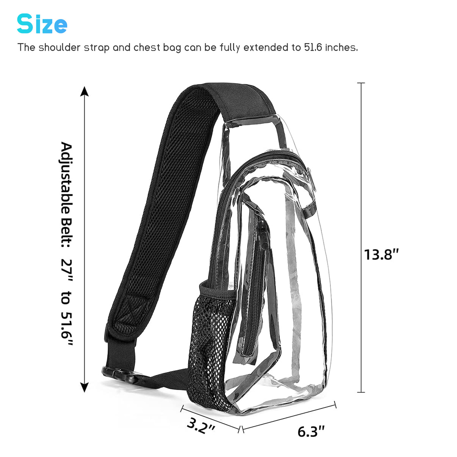 Clear PVC Sling Bag Transparent Stadium Shoulder Crossbody Chest Pack Adjustable