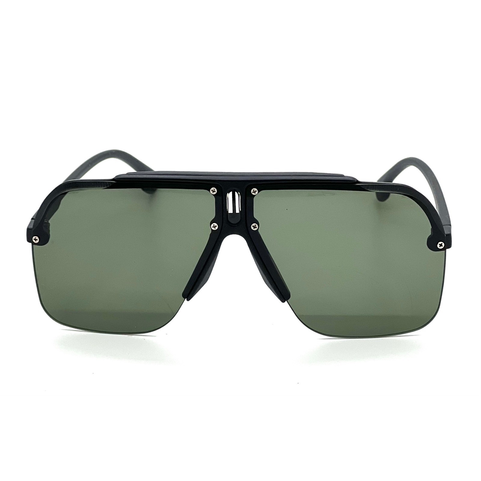 Mens Oversized Shield Hip Hop Sunglasses Matte Black Frame Green Lens Outdoor
