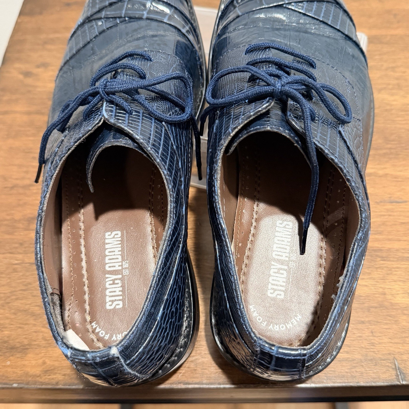Stacy Adams Men’s SIZE 7.5 Blue Croc-Embossed Leather Derby Dress Shoes 24985