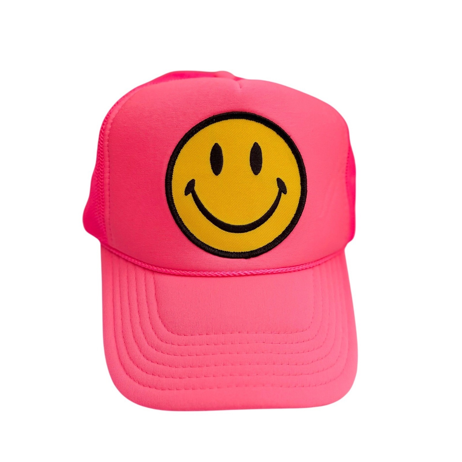 Aviator Nation Smiley Vintage Trucker Hat Neon Pink Snapback Mesh Cap