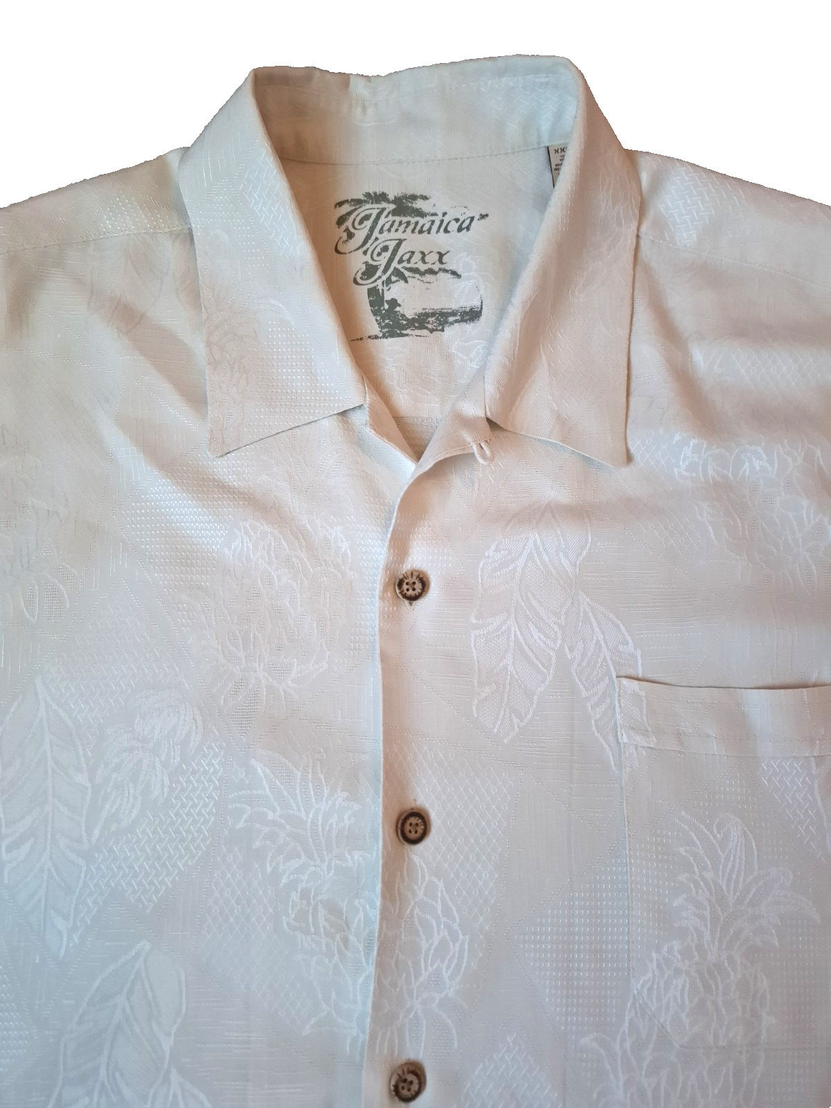 Jamaica Jaxx 100% Silk Camp Shirt XXL Beige Pineapple Jacquard Hawaiian
