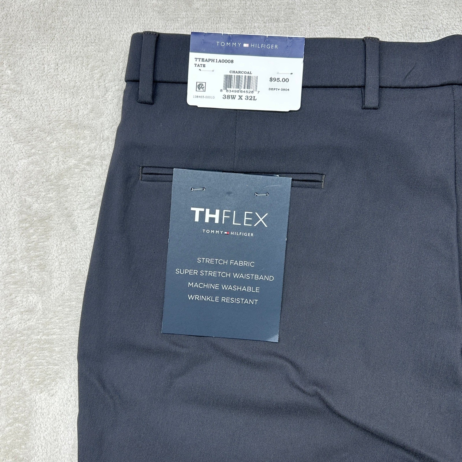 Tommy Hilfiger THFlex Tate Pants Mens 38×32 Charcoal Gray Stretch Wrinkle Resist