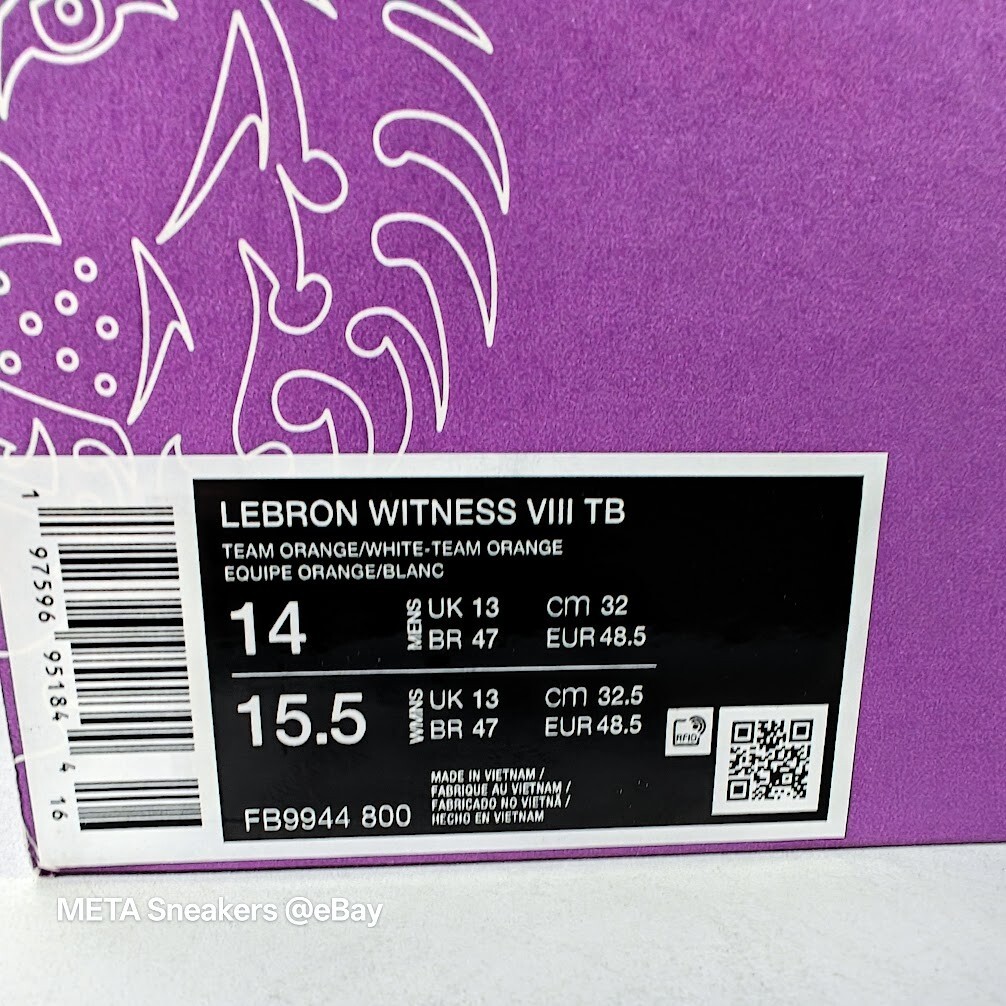 Nike Air US 14 Men’s Orange White Basketball Retro Lebron Witness FB9944 800 New