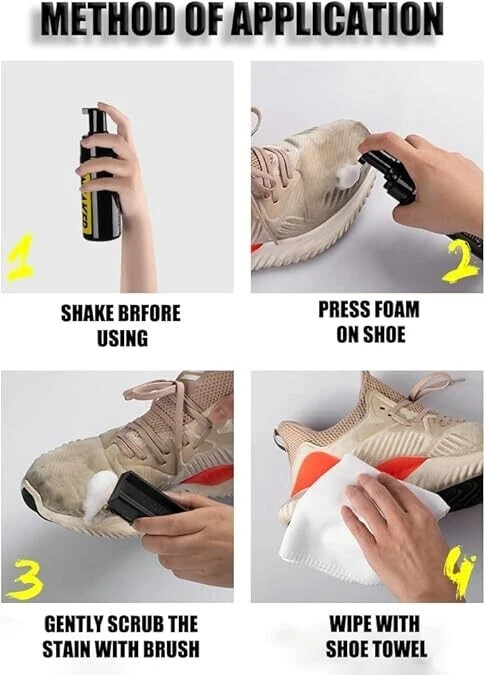 Sports Shoes Cleaning Set – Water Free Foam 5.3 oz With Brush & Cloth – For Whit