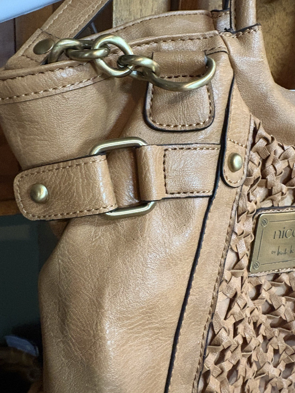 Nicole by Nicole Miller Tan Satchel Top Handle Bag Detachable Strap Magnetic
