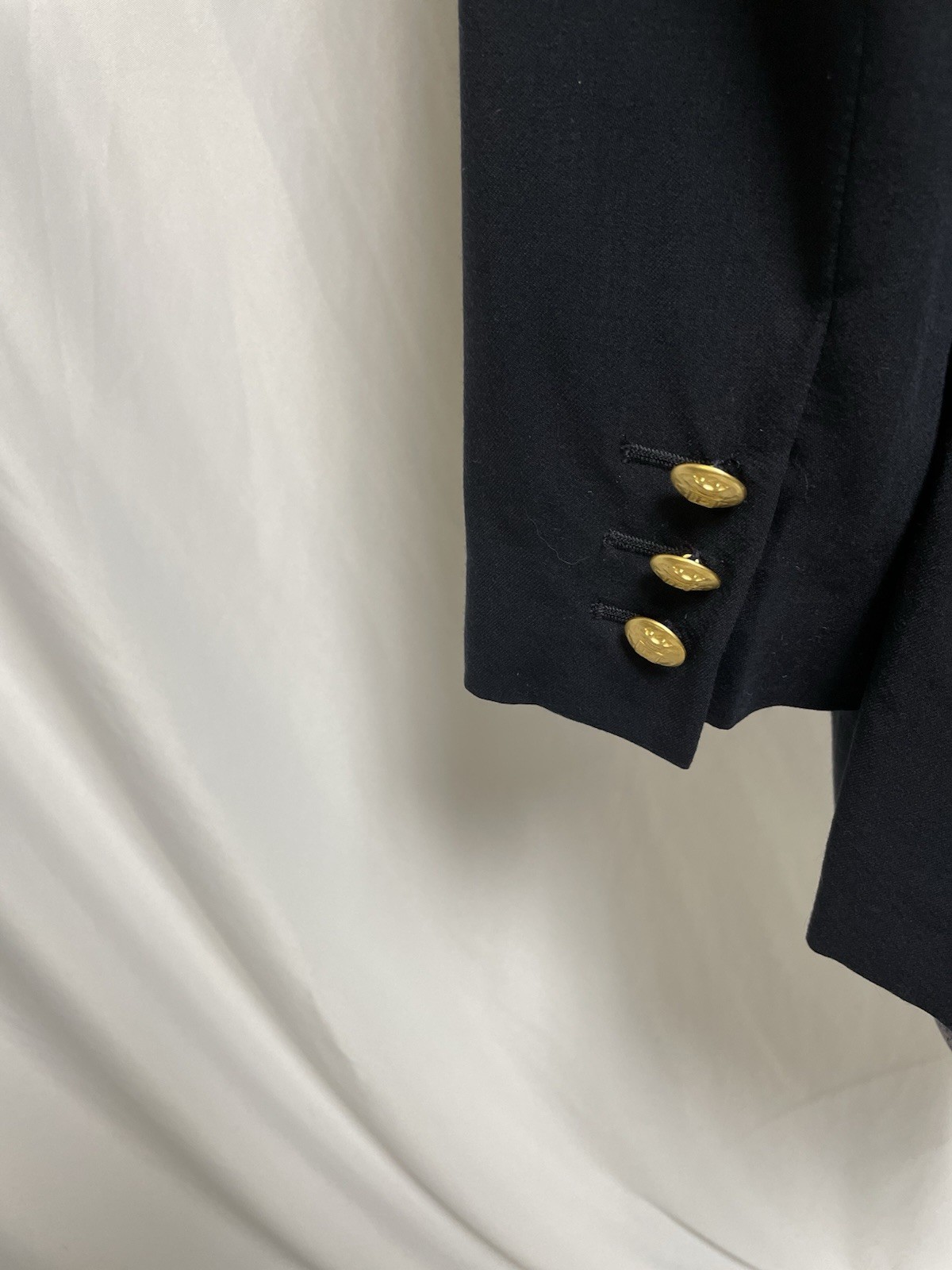 Escada Blazer 38 Fits 12 Italian Made Lightweight Wool Navy Gold Buttons Jacket