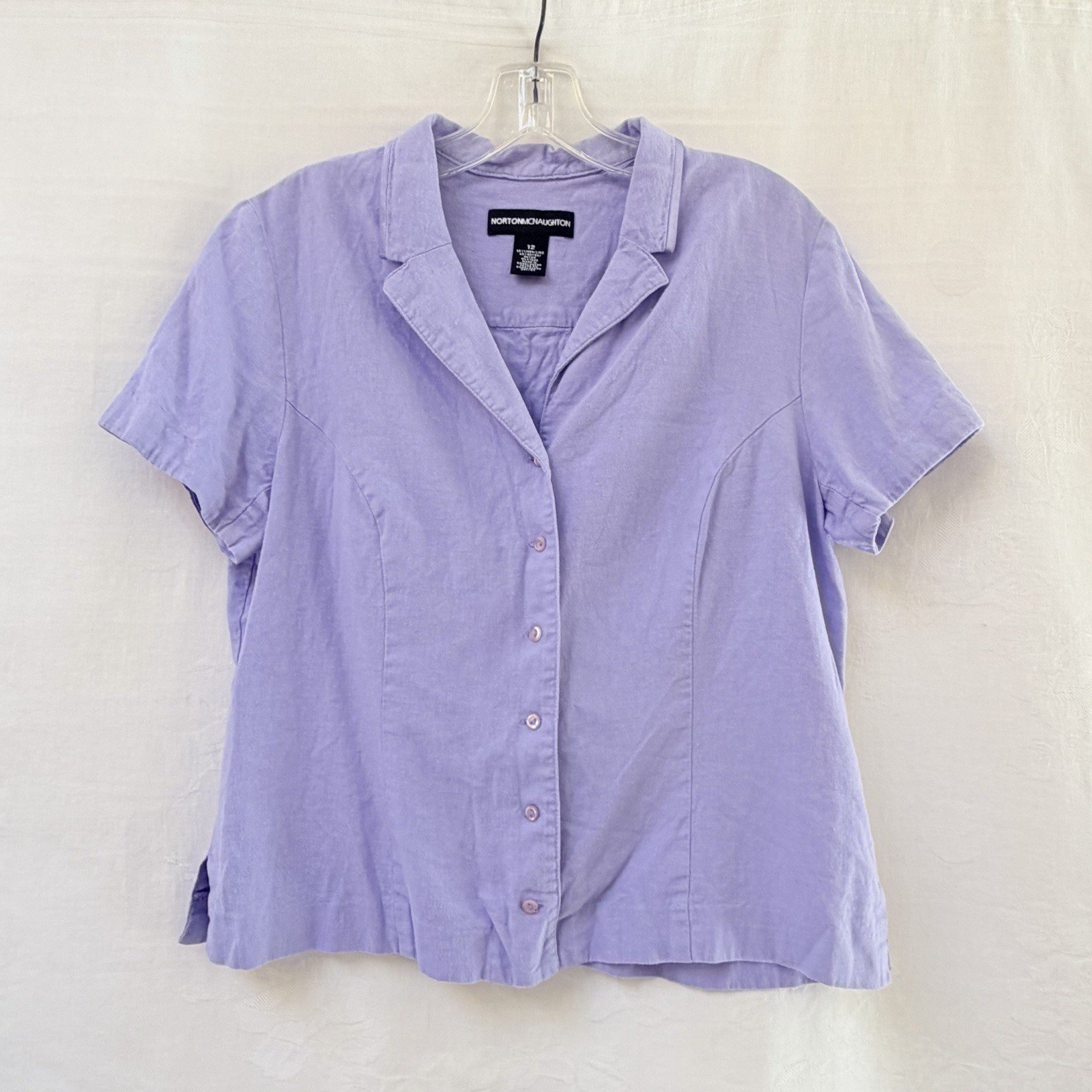 Norton McNaughton Lilac Linen Blouse Womens 12 Purple Beach Coastal Party Summer