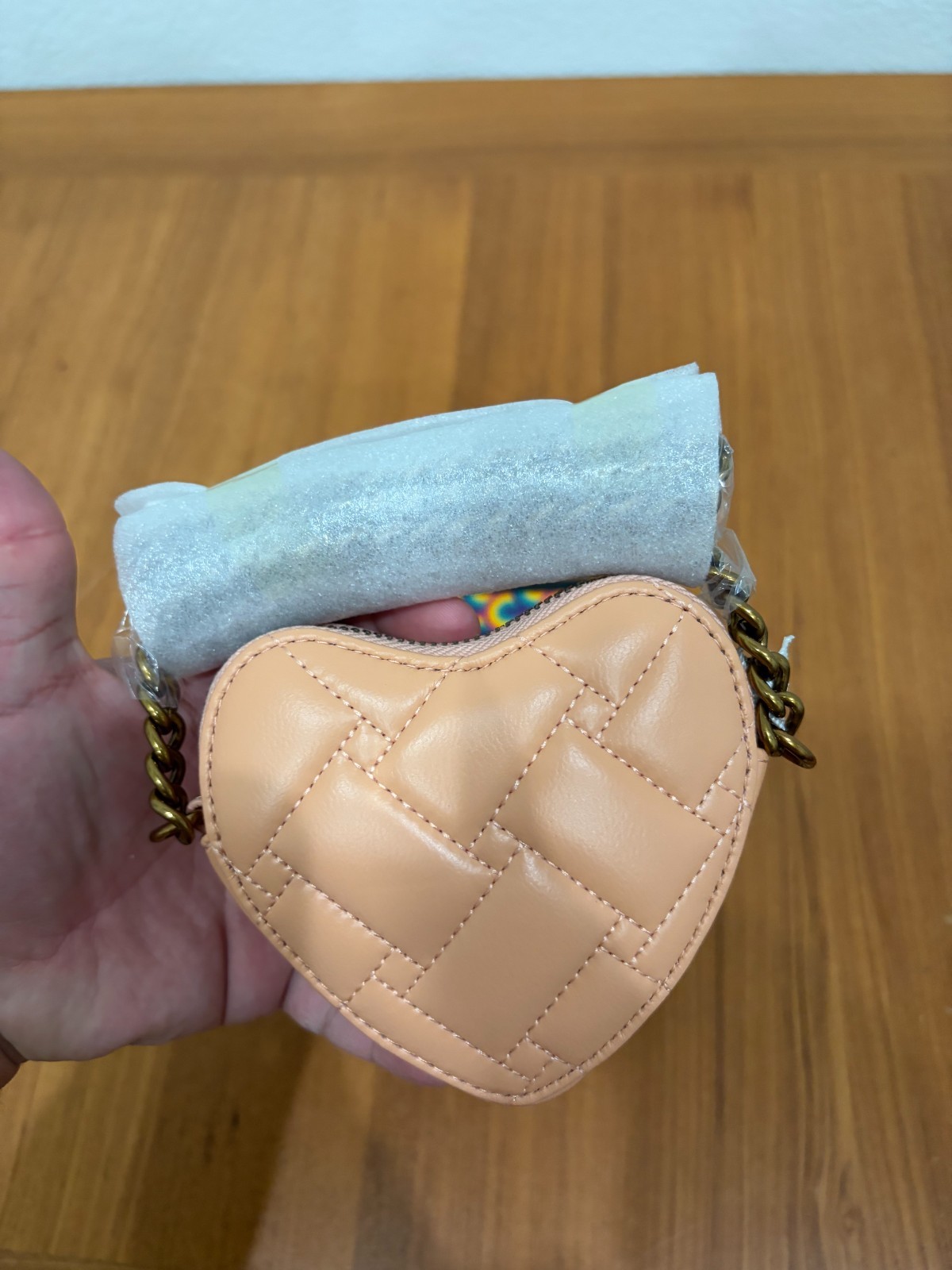 Kurt Geiger London Micro Heart Crossbody Bag peach leather