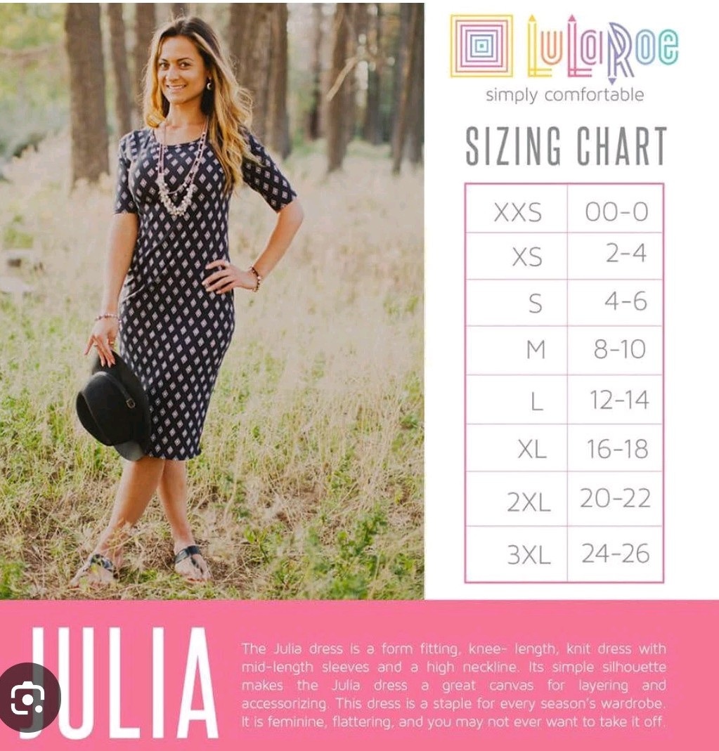 LuLaRoe Julia Blue With Multicolor XS NWT Form Fitting Fit Sz 2-4