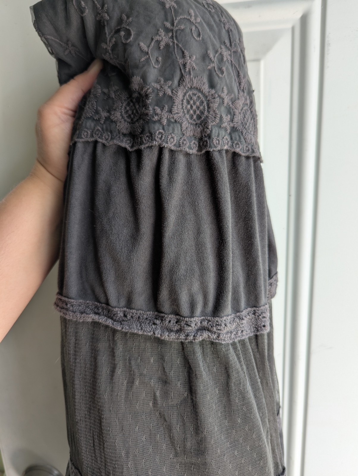 Dark Gray Gothic Witch Tiered Lace Skirt Built-In Corset Waist Belt