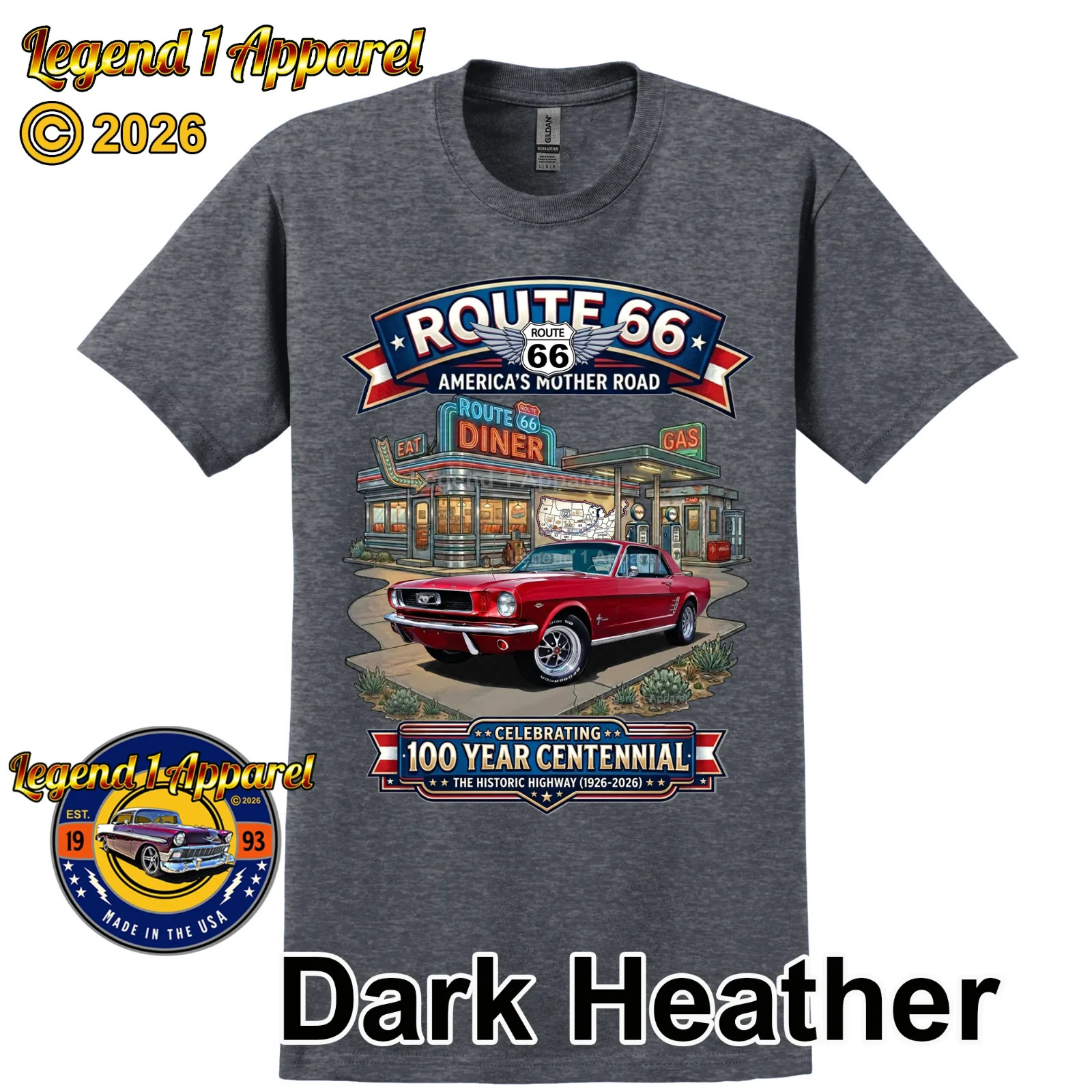 Route 66 100 Year Centennial, 1966 Mustang Hardtop Custom T-Shirt
