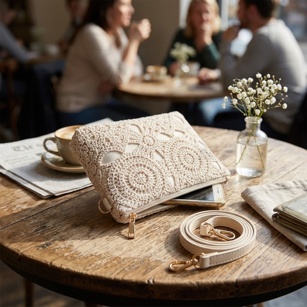 Khaki & Off-White Boho Crossbody Bag | 21x16cm Lightweight Small Purse
