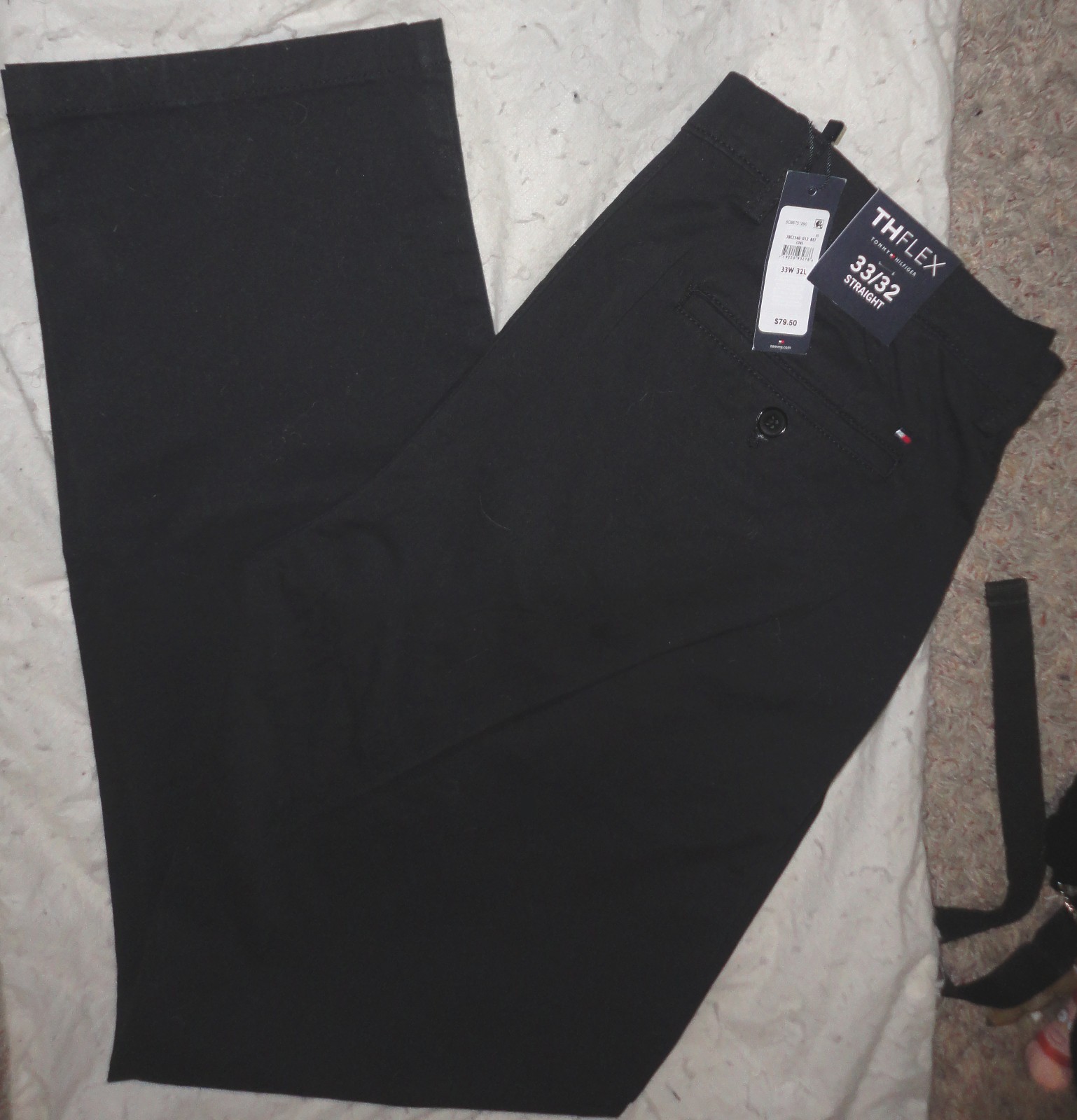 TOMMY HILFIGER Mens TH FLEX BLACK STRAIGHT-FIT CHINO PANTS~Sz 33 X 32~Thflex~NEW