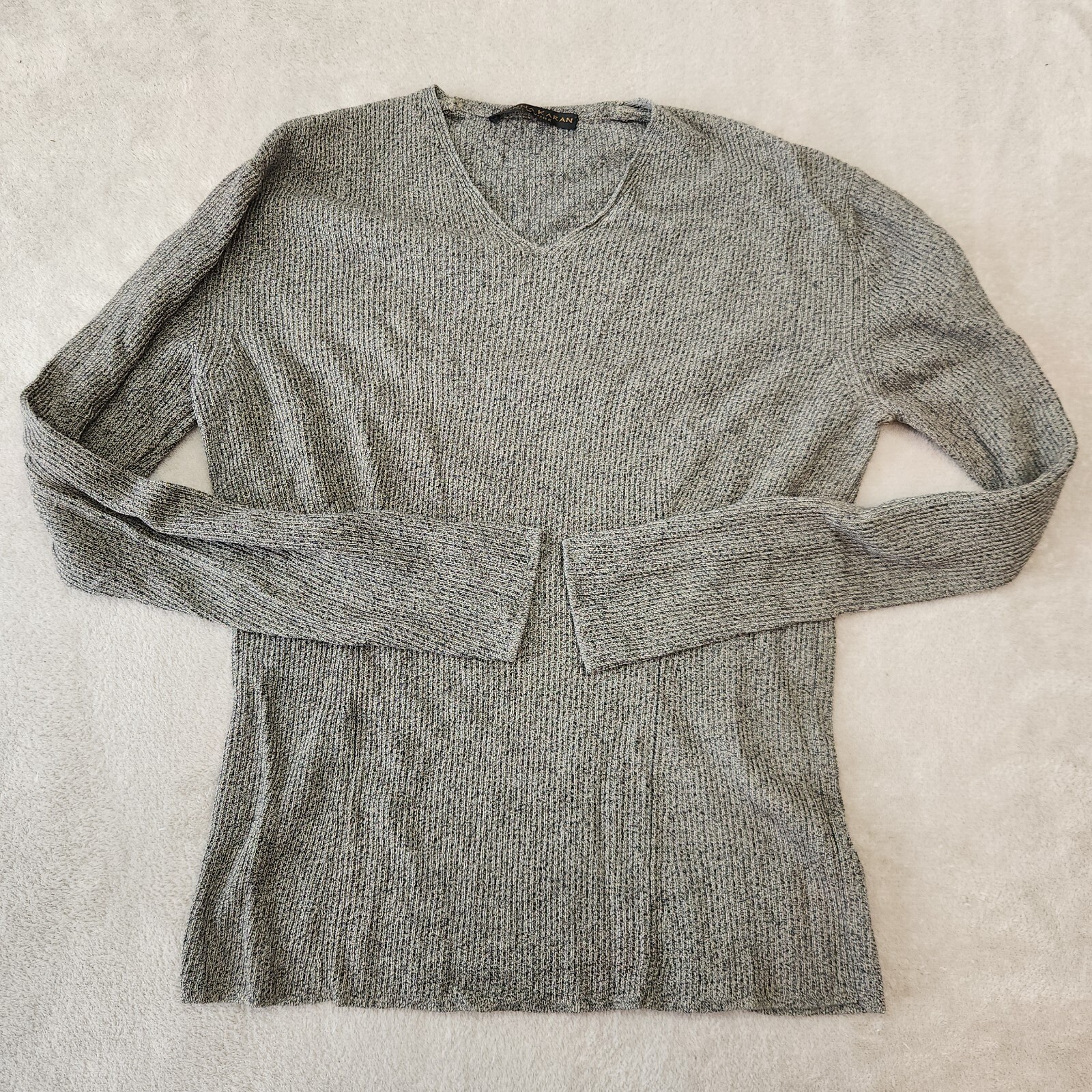 Donna Karan Vintage Gray Ribbed Knit Sweater 90s Minimalist Designer Small